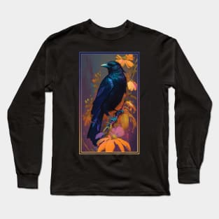 Crow Vibrant Tropical Flower Tall Digital Oil Painting Portrait 3 Long Sleeve T-Shirt